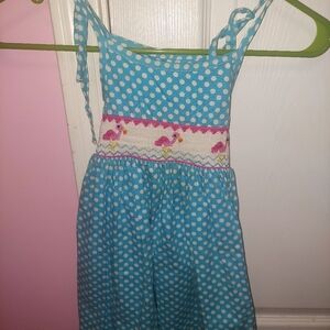 Blue Polka Dot Dress with Pink Accents